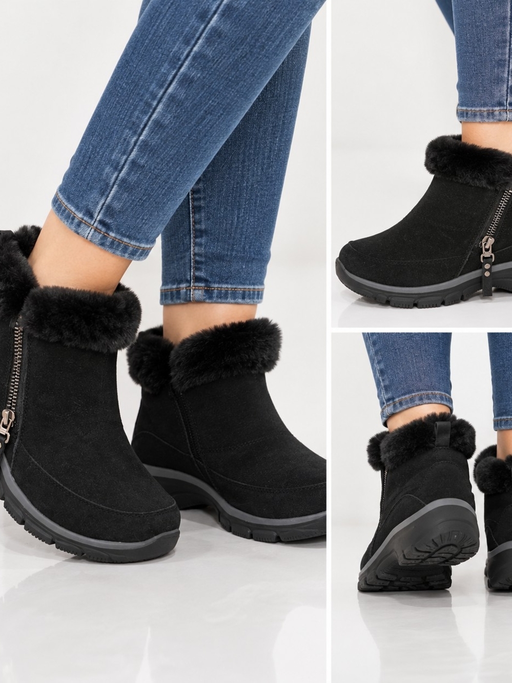 Skechers Relaxed Fit Air Cooled Memory Foam Suede Ankle Boots Sz8.5 Black Suede